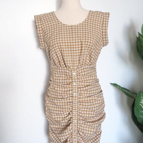 CODE X MODE Sleeveless Gingham Plaid Ruched Button Front Summer Mini Dress XS - Picture 6 of 11